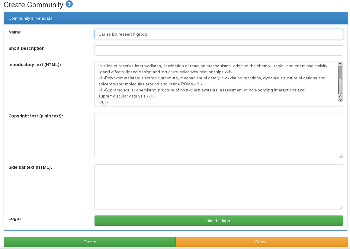 Admin community add form