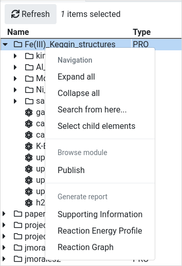 Element context menu