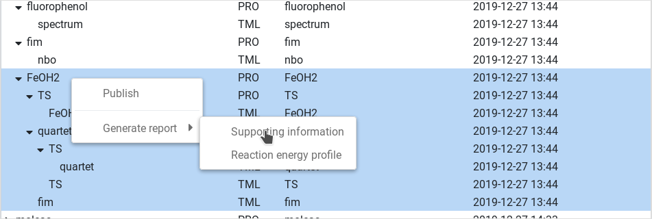 Creating reports based on calculation selection