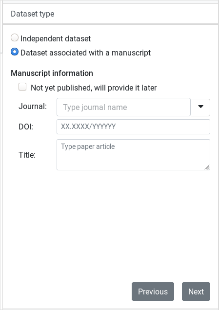 Manuscript information tab
